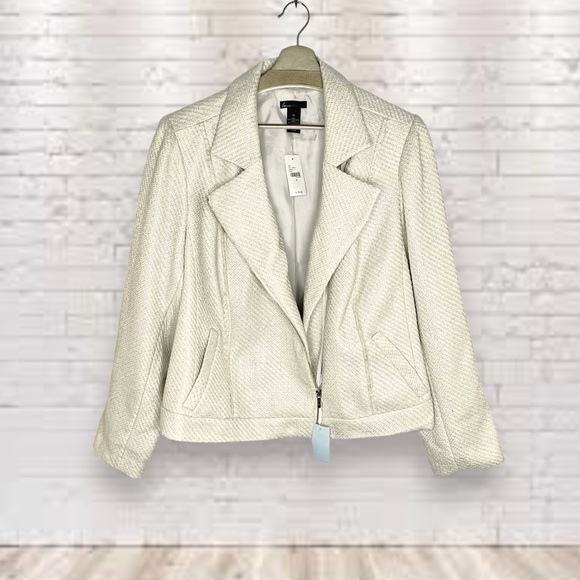 Lane Bryant Jackets & Blazers - Lane Bryant Cream Tweed Moto Jacket Size 26 NWT